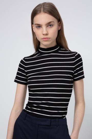 Top HUGO Short Sleeved Striped Czarne Damskie (Pl63770)